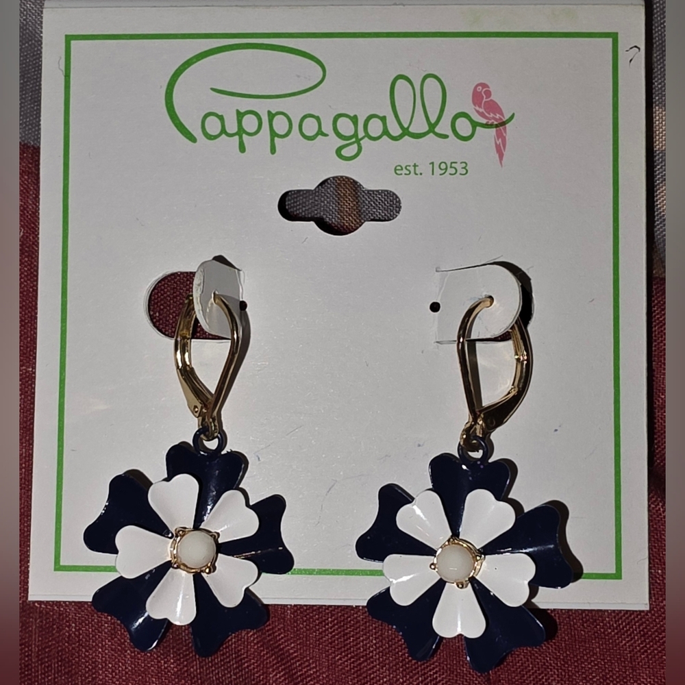 Pappagallo Navy Blue and White Floral Earrings